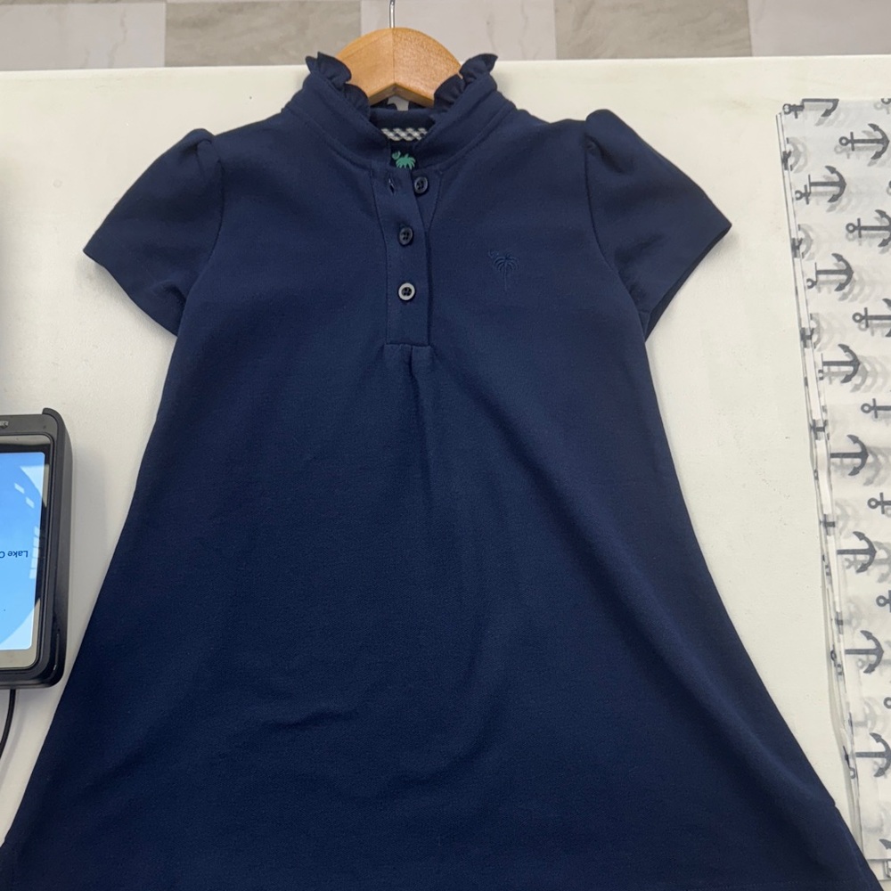 Navy Blue Girls Ruffle Polo Dress